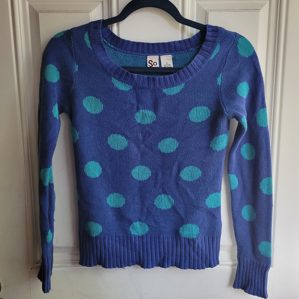 SO Juniors Blue and Teal Polka Dot Sweater